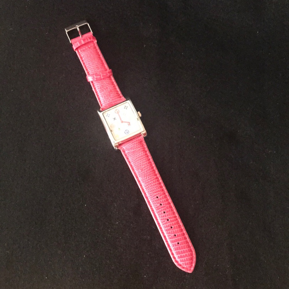 Rectangular Face Hot Pink Faux Reptile Band Watch